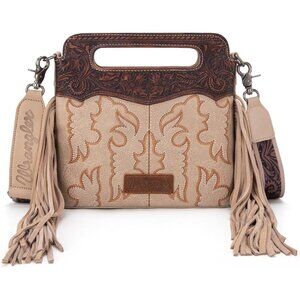 Western Fringe Crossbody Bag Vegan Leather Embroidered Boot Handbag
